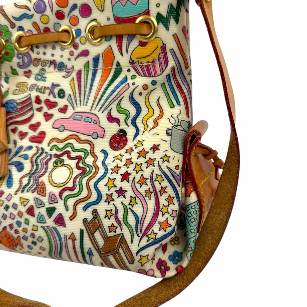 Dooney & Bourke Multicolor Doodle Print Satchel with Tan Leather Trim - Picture 4 of 11